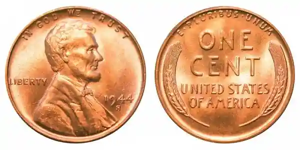 1944 Lincoln penny from San Francisco (S mint mark), regular strike.