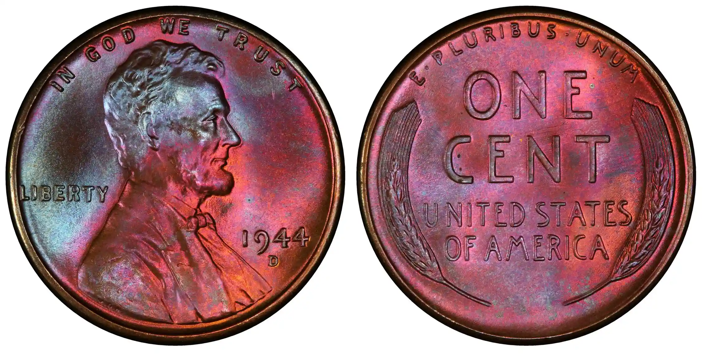 1944-D mint mark Lincoln penny (from Denver), regular strike.